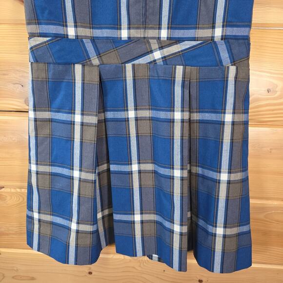 VTG Farrah's San Francisco Plaid Jumper Dress Size 14 Blue Brown USA 70s - Picture 6 of 12